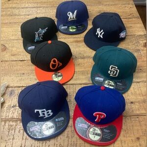 Lot of 7 MLB New Era 59Fifty Fitted Hats All Size 7 & New